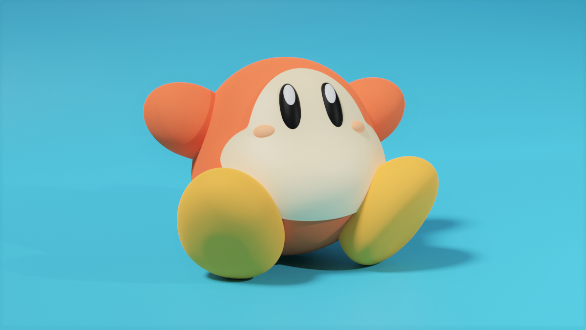 A Waddle Dee, a round orange mouthless creature with short limbs, yellow round feet, and simple cartoon eyes.